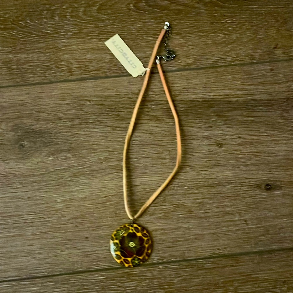 NWT! City City Floral pendant with suede rope chain.